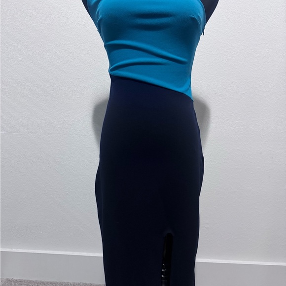 Teal and Navy One Shoulder Bodycon Dress - Picture 1 of 4